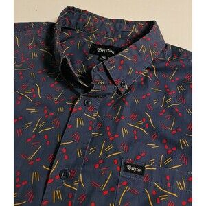 Brixton Colorful All Over Print Short Sleeve Button Shirt Blue XL Preppy Music